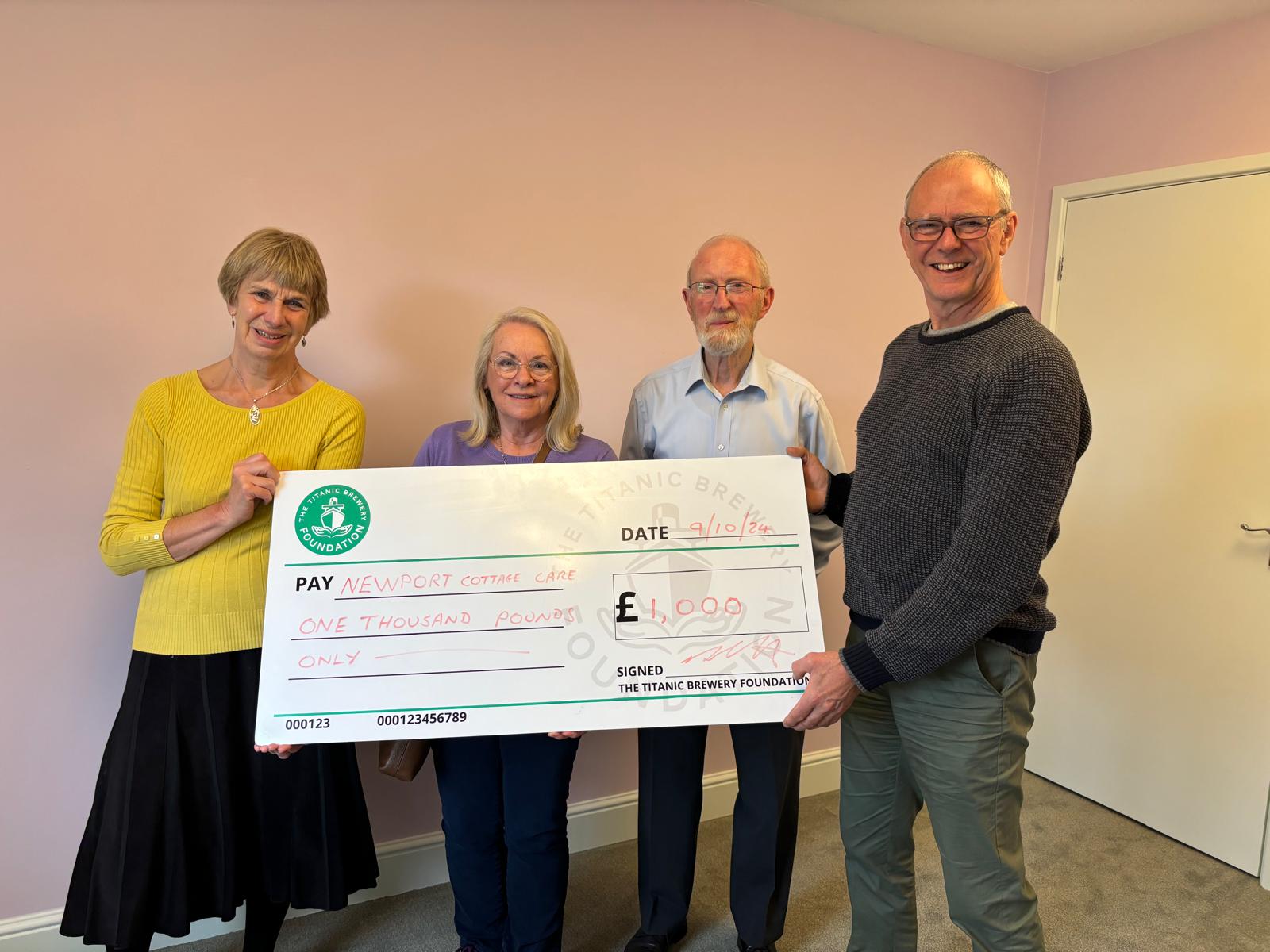 Newport Cottage Care receives a grant for £1,000 from Foundation trustee Dave Bott